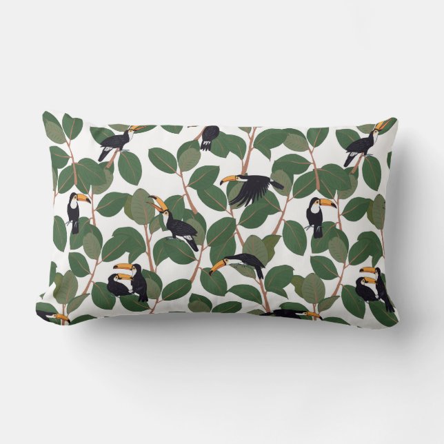 Coussin Rectangle Perroquet toucan avec ficus palm feuilles sans sou (Recto)