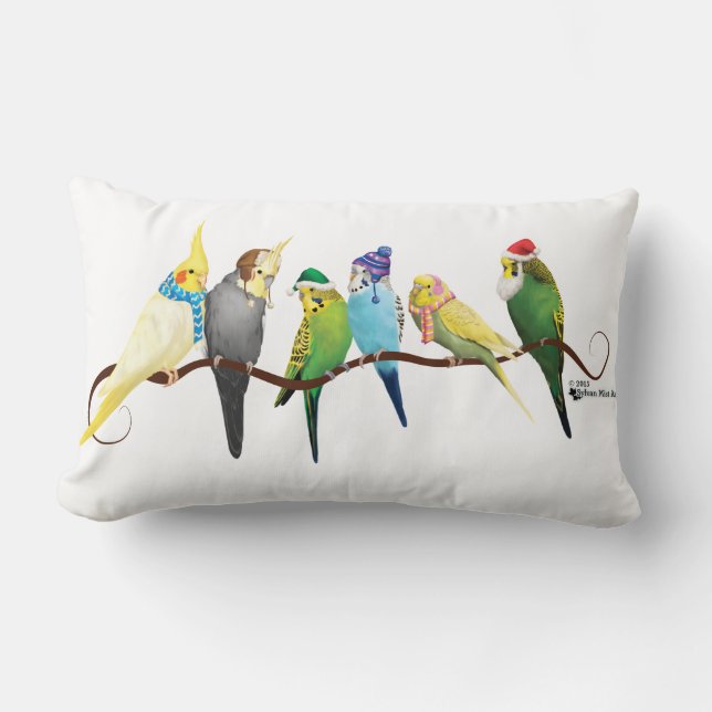 Coussin Rectangle Perruches et Cockatiels de Noël (Recto)