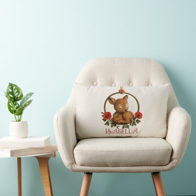 Coussin Rectangle Personalized Lumbar Baby Pillow – Woodland Fawn (Chaise)