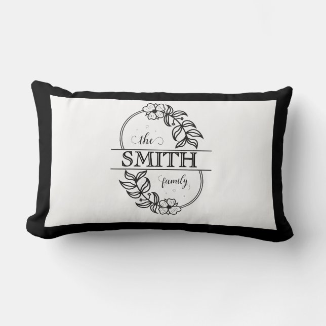 Coussin Rectangle  Personalized Modern Floral Family Name Monogram (Recto)