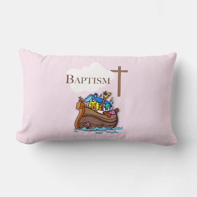 Coussin Rectangle Personnalisable, Baby Girl Baptism Arche de Noah (Recto)