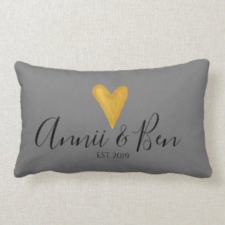 Coussin Rectangle Personnalisable, gris ardoise. coeur d'or mariage
