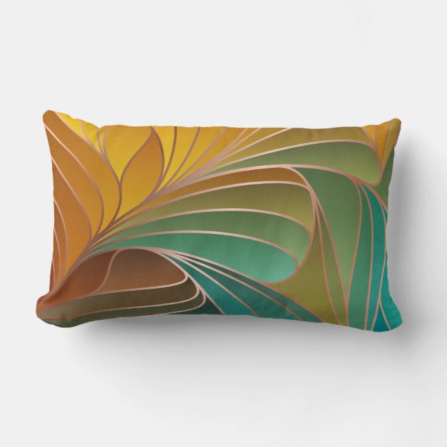 Coussin Rectangle Pétales or et turquoise Nouveau Art Nouveau (Recto)