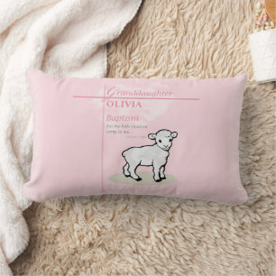Coussin Rectangle Petite-fille Baptême Agneau rose Personnalisé
