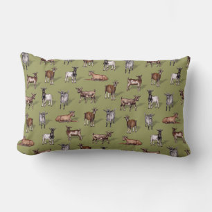 Coussin Rectangle Petites chèvres en vert - Motif de troupeau de chè