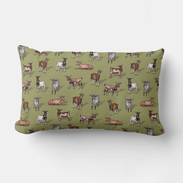 Coussin Rectangle Petites chèvres en vert - Motif de troupeau de chè (Recto)