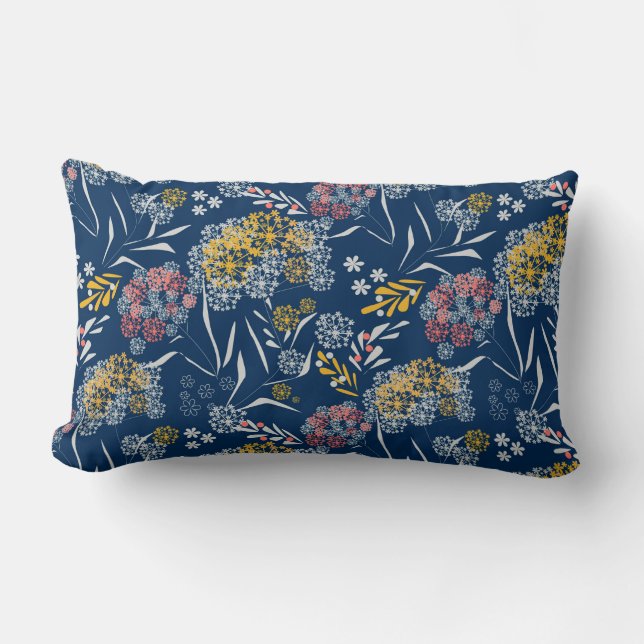 Coussin Rectangle Petites fleurs mignonnes bleu marine vi (Recto)