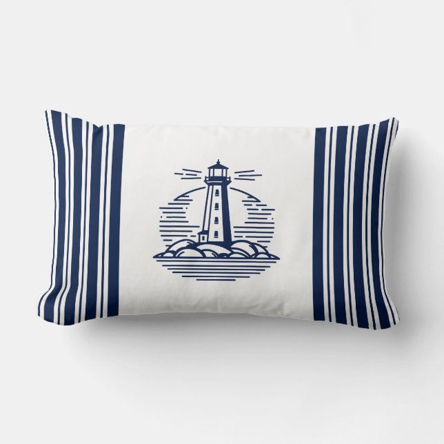 Coussin Rectangle Phare, bleu et blanc Nautique (Recto)