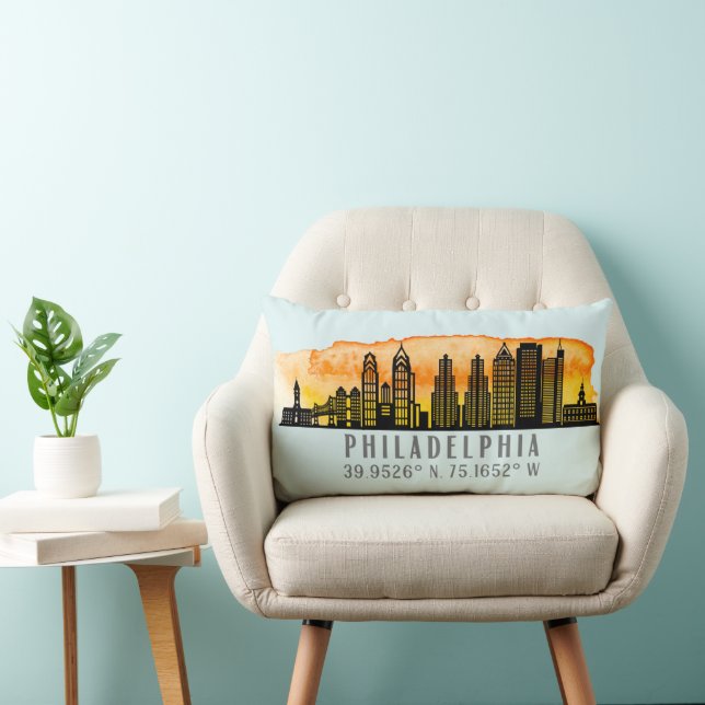 Coussin Rectangle Philadelphie Sunset Skyline Map Coordinates (Chaise)