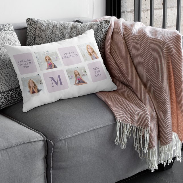 Coussin Rectangle Photo Collage moderne Joyeux jour des mères violet (Créateur téléchargé)