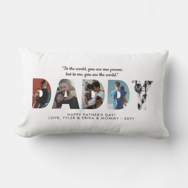 Coussin Rectangle Photo DADDY moderne Collage Papa Happy Fête des pè (Recto)