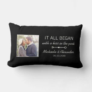 Coussin Rectangle Photo de couple personnalisé Noms de jeunes mariés