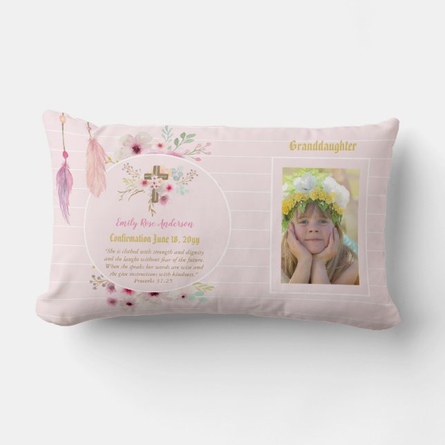 Coussin Rectangle PHOTO de la petite-fille Confirmation ou communion (Recto)