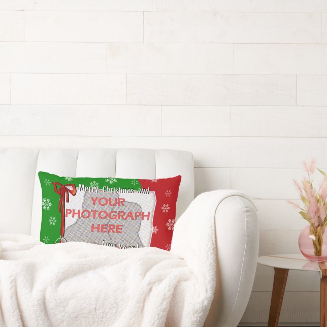 Coussin Rectangle Photo de Noël personnalisée, brillante et joyeuse (Canapé)