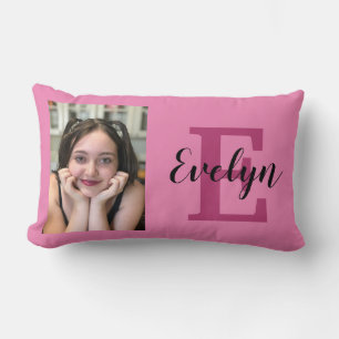Coussin Rectangle Photo et nom rose réversible personnalisés Pillow