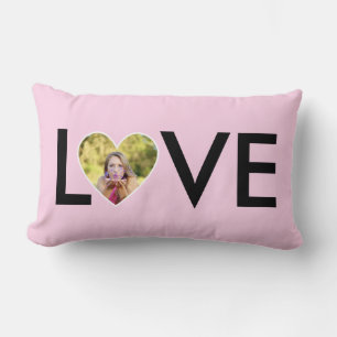 Coussin Rectangle Photo personnalisée dans le cadre de coeur rose bé