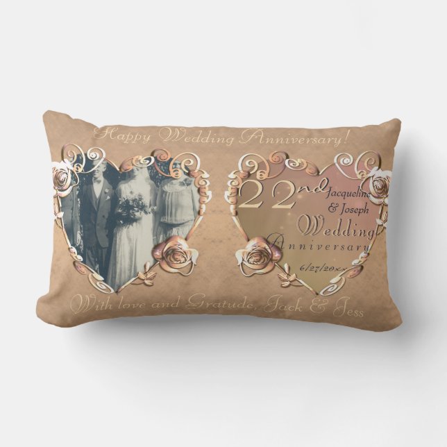 Coussin Rectangle Photo Rose du 22e anniversaire du Mariage (Recto)