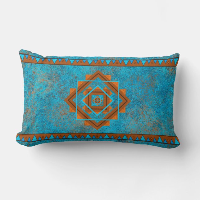 Coussin Rectangle Pics Turquoise géométrique du sud-ouest (Recto)