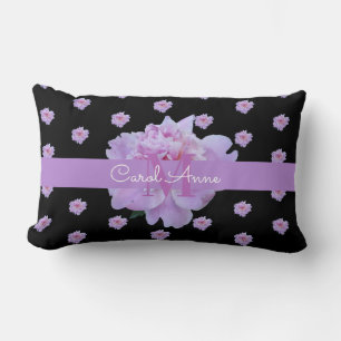 Coussin Rectangle Pierre rose Monogramme floral violet noir