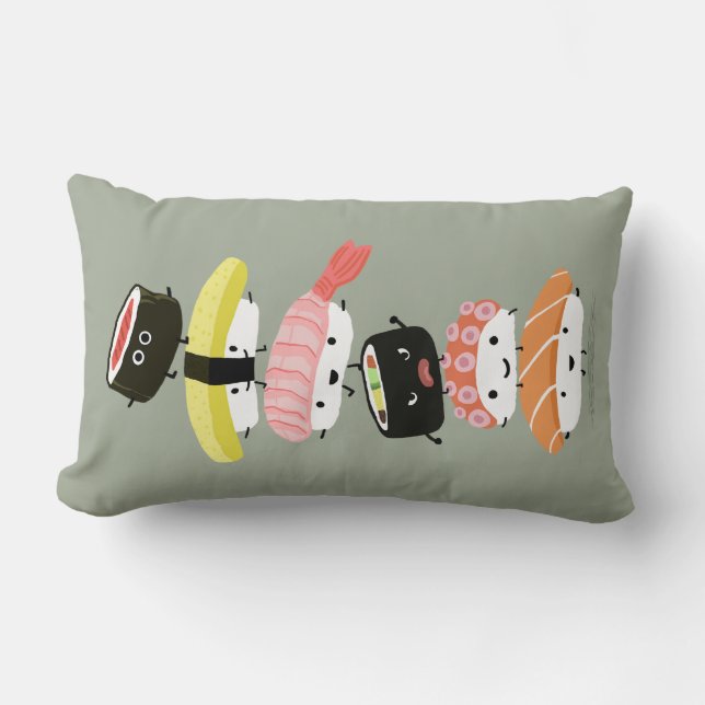 Coussin Rectangle Pile de sushi - une tour des amis heureux de sushi (Recto)