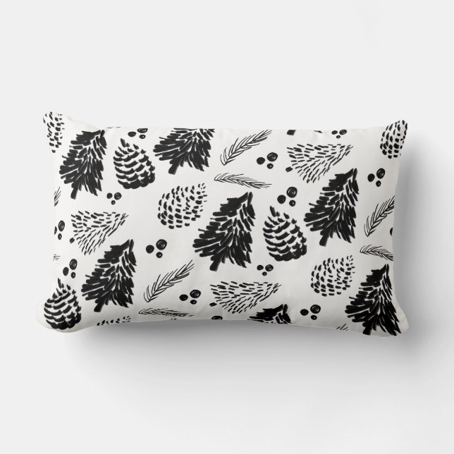 Coussin Rectangle Pinecone Forêt de pin Noir Motif Chrismtas (Recto)