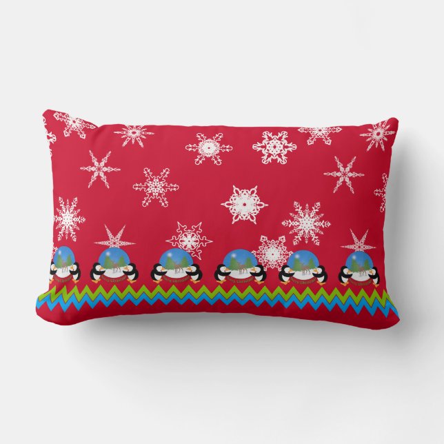Coussin Rectangle Pingouins, Snowflakes et Snowglobes | Noël (Recto)