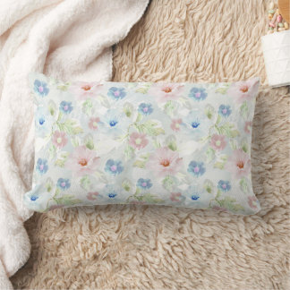Coussin Rectangle Pink and blue watercolor flowers.
