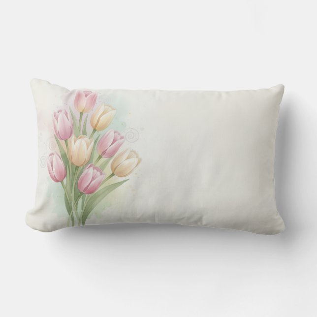 Coussin Rectangle Pink and Yellow Tulip Flower Bouquet (Recto)
