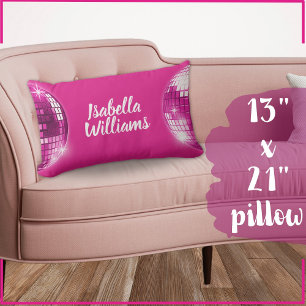 Coussin Rectangle Pink Black White Stripe Disco Ball Nom de l'étince