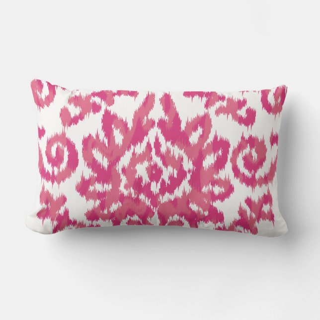 Coussin Rectangle Pink Ikat Boho Whimsical Ethnic Girl Blanc & Rose (Recto)