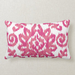 Coussin Rectangle Pink Ikat Boho Whimsical Ethnic Girl Blanc & Rose