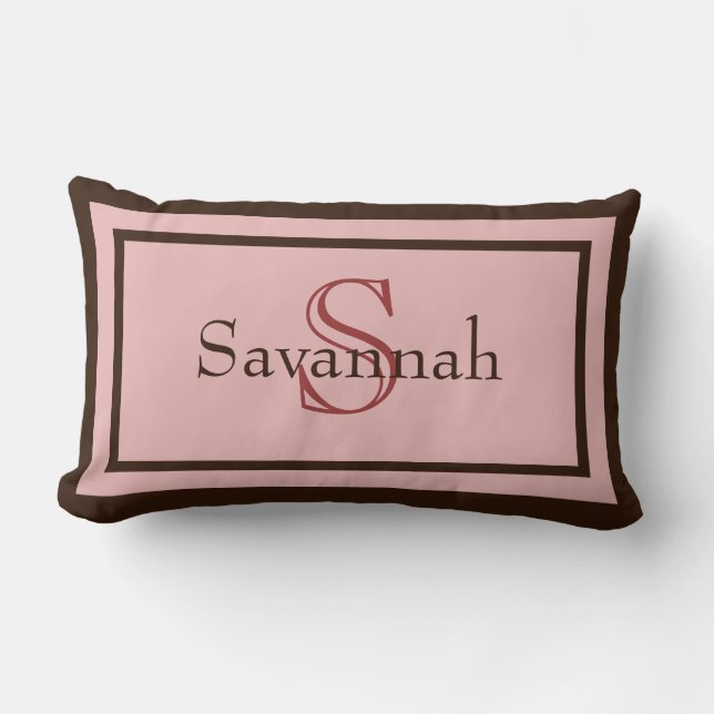 Coussin Rectangle Pink moderne et Brown Nom du monogramme Accent Cou (Recto)