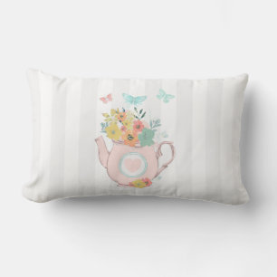 Coussin Rectangle Pink Teapot with Flowers & Butterflies
