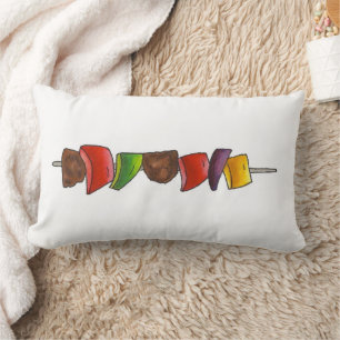 Coussin Rectangle Pique-nique d'été Shish Kebab Légumes Esquisse