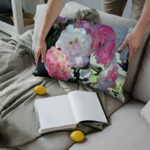 Coussin Rectangle pivoines blanches roses