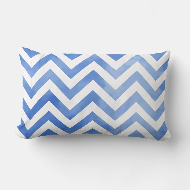 Coussin Rectangle PixDezines aquarelle numérique chevron/bleu (Recto)