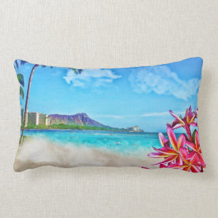 Coussin Rectangle PixDezines Plage de waikiki vintage/tête de losang