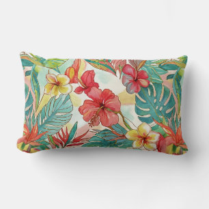 Coussin Rectangle PixDezines Rétro Hyper H2 Floral Feuillage Hawaï