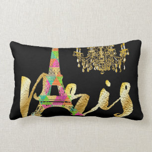 Coussin Rectangle PixDezines tour de l'aiffel néon/faux or