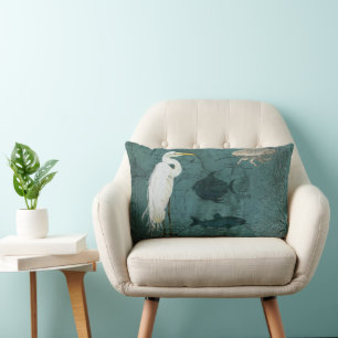 Coussin Rectangle Plage Oiseaux Carte Océan Nautique Aquarelle Héron
