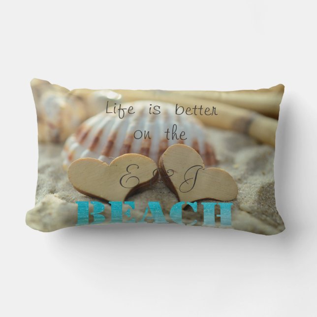 Coussin Rectangle Plage tropicale, Sable, Coquillage, Coeurs (Recto)