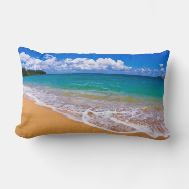 Coussin Rectangle Plage vide et eaux bleues (Recto)