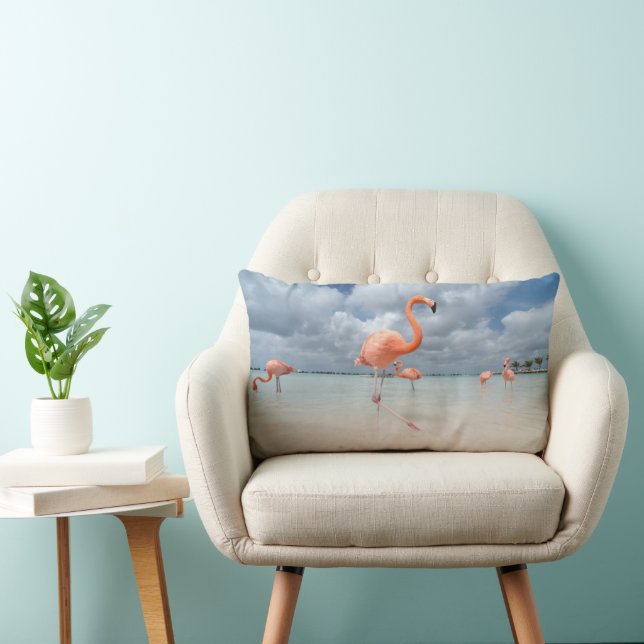 Coussin Rectangle Plages tropicales | Flamants roses Beach, Aruba (Chaise)