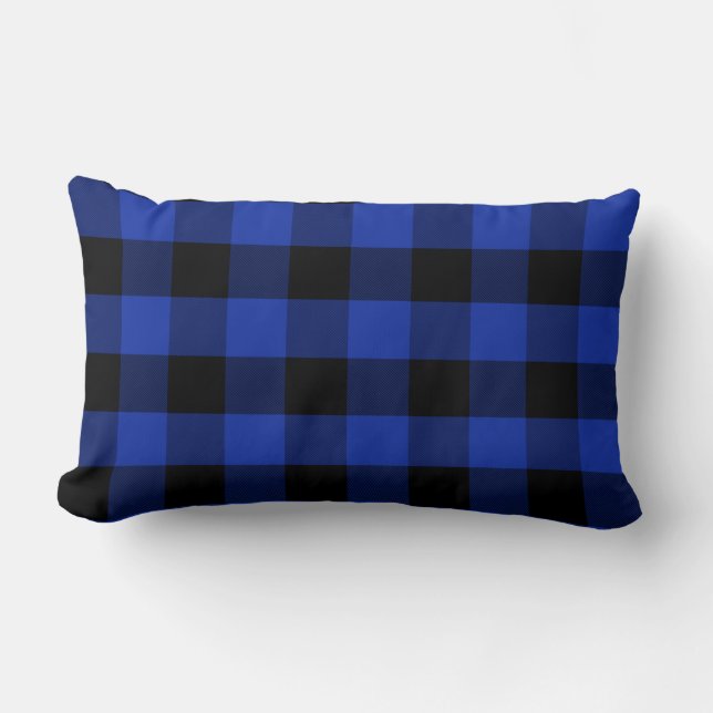 Coussin Rectangle Plaid classique à buffle bleu et noir (Recto)