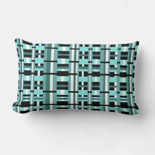 Coussin Rectangle Plaid en Aqua, Turquoise, noir & blanc