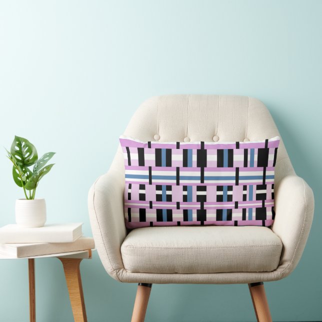 Coussin Rectangle Plaid en bleu ardoise, orchidée, noir & blanc (Chaise)