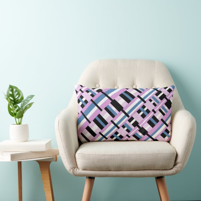 Coussin Rectangle Plaid en bleu ardoise, orchidée, noir & blanc (Chaise)
