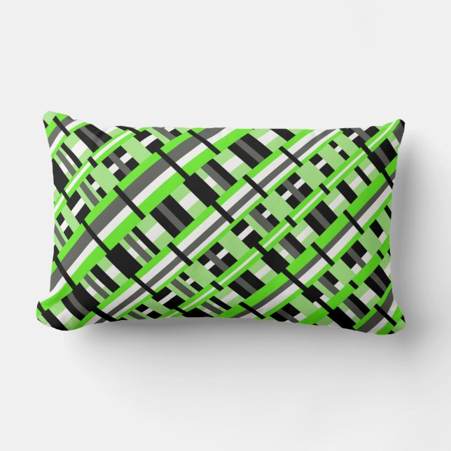 Coussin Rectangle Plaid en Diagonale verte, noire et grise (Recto)