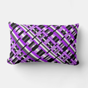 Coussin Rectangle Plaid en diagonale violet, noir et gris