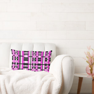 Coussin Rectangle Plaid en rose, noir et gris